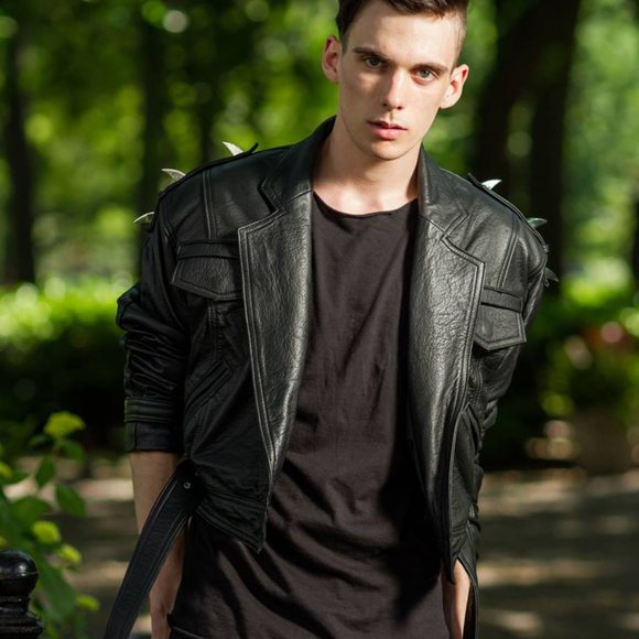 Leather Punk Motorcycle Jacket with Spikes - Picture 7 of 8